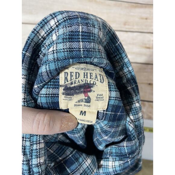 Red Head Mens Flannel Shirt Size Medium Button Down Blue Plaid Top Long Sleeve - Picture 10 of 11
